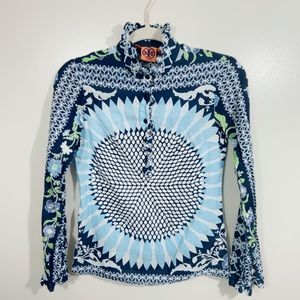 Tory Burch Blue and White Patterned Blouse